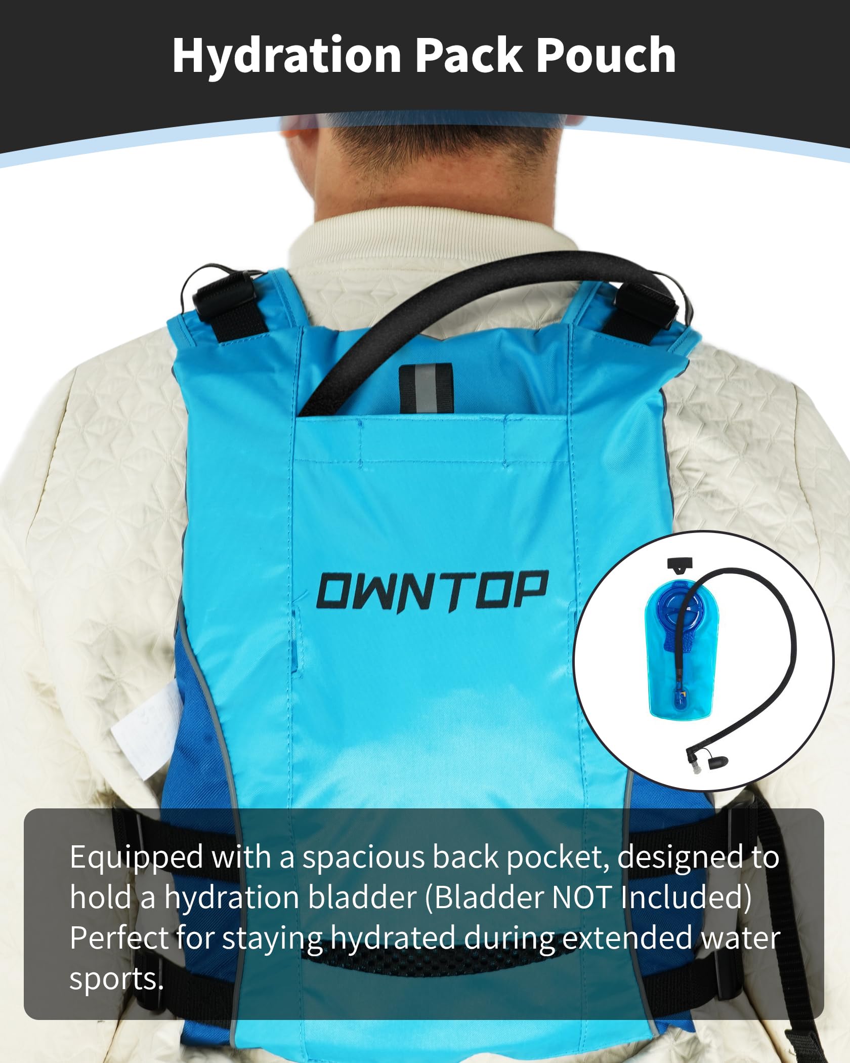 Owntop Swim Vest Adult, Lightweight Kayak Swim Jacket, Hydration Pocket for Swimming, Boating, Fishing, Water Sports (Blue, XL/XXL) - view 3