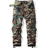 AKHIKING Men's Camo Cargo Work Pants Ripstop Lightweight Wild Army Military BDU Outdoor Trousers with 8 Pocktets (No Belt)