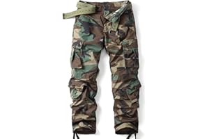 AKHIKING Men's Camo Cargo Work Pants Ripstop Lightweight Wild Army Military BDU Outdoor Trousers with 8 Pocktets (No Belt)