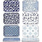 Sunnychicc 12 Pcs Rectangular Plastic Platters Boho 8 x 6 Inch Serving Dishes Reusable Thickened Heavy Duty Plastic Serving Platter for Kitchen Lunch Salad Dessert Sushi Appetizer(Modern Style)