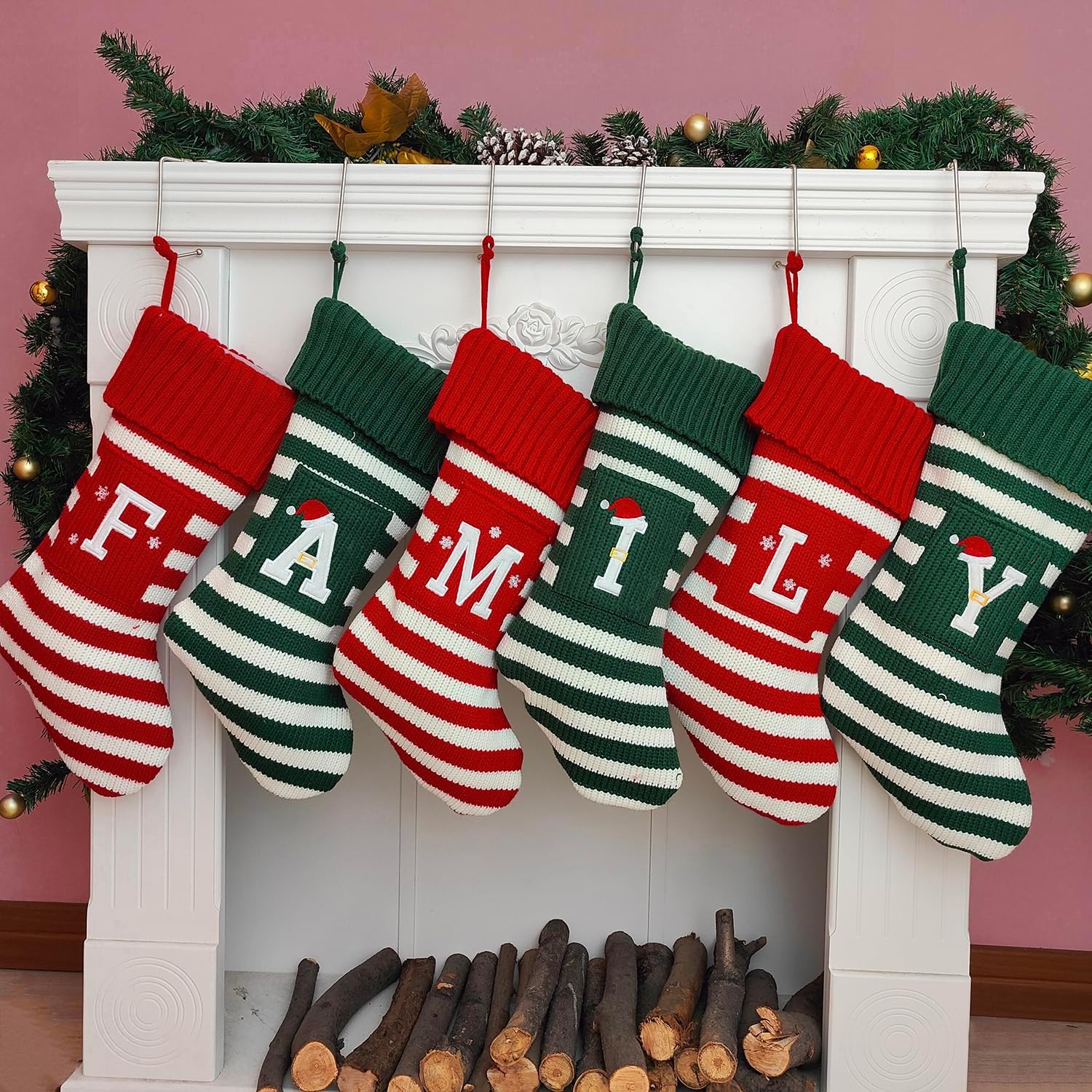 Stockings & Holders - Christmas Stocking Knit Initial Monogram Christmas Stockings for Family Farmhouse Christmas Stockings Letter Christmas Decorations Gift Stocking Christmas Ornaments Personalized Stocking Embroidered