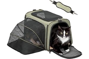 Petsfit Expandable Cat Carrier Dog Carrier,Airline Approved Soft-Sided Portable Pet Travel Washable Carrier for Kittens,Puppies,Removable Soft Plush mat and Pockets,Locking Safety Zippers