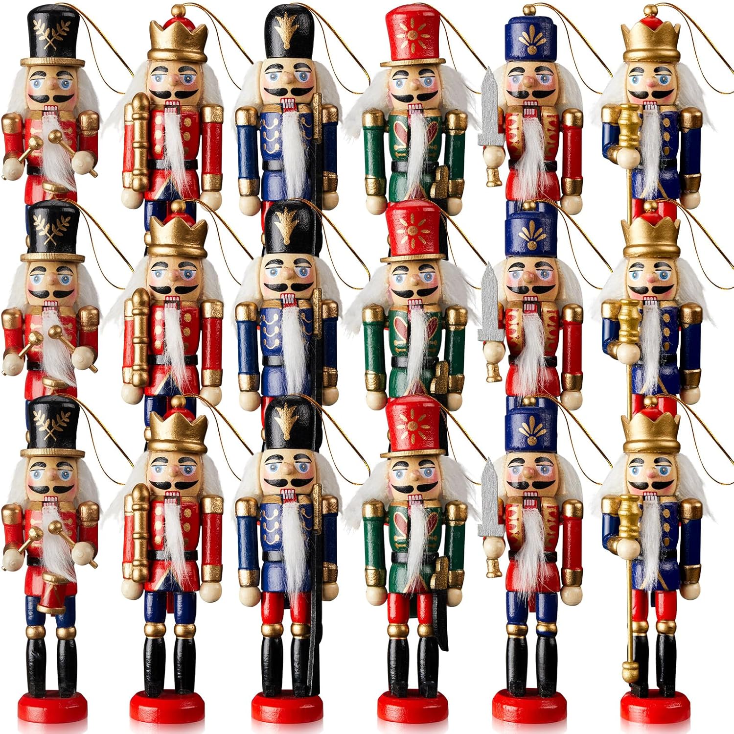 Nutcrackers - Aoriher 24 Pcs Christmas Nutcracker Ornament Small Wooden Nutcracker Soldier Hanging Decorations Nutcracker Figure Christmas Ornament for Christmas Figure Decoration (Classic Style)