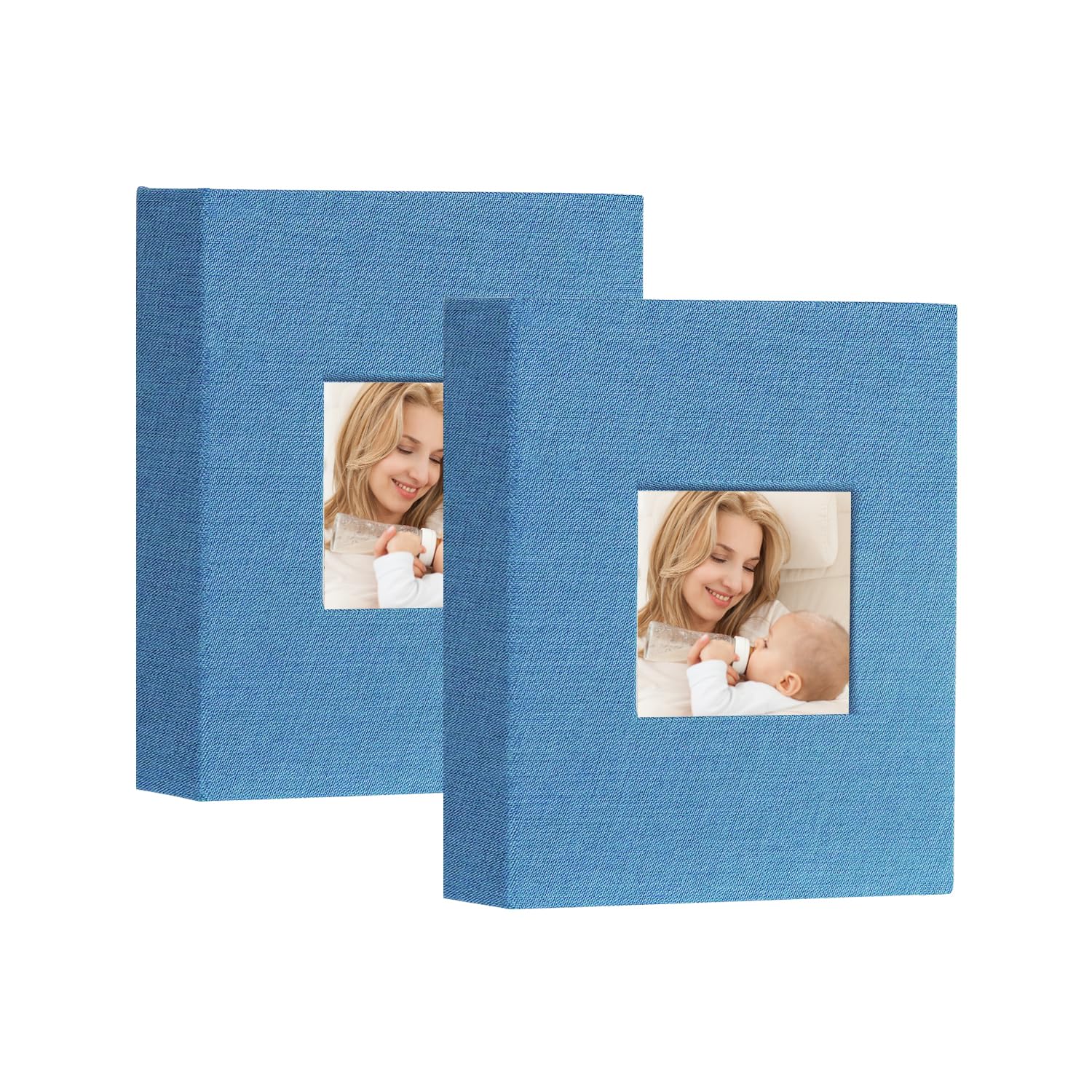 Miaikoe Small Photo Album 6x4 50 Pockets 2 Packs, Slip in Top Loading Linen Album Book Holds 100 Vertical 10x15cm Photos for Family Wedding Baby(Teal)
