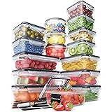 32 Piece Food Storage Containers Set with Easy Snap Lids (16 Lids + 16 Containers) - Airtight Plastic Containers for Pantry &