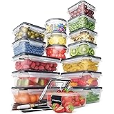 Chef's Path 32 Piece Plastic Food Storage Containers with Lids (16 Lids + 16 Containers), Airtight Plastic Containers for Pan