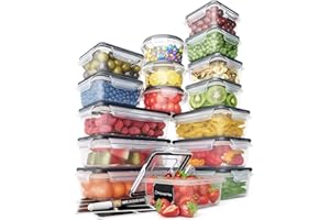 Chef's Path 32 Piece Food Storage Containers Set with Easy Snap Lids (16 Lids + 16 Containers) - Airtight Plastic Containers for Pantry & Kitchen Organization - BPA-Free with Free Labels & Marker