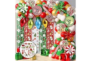POILKMNI 150 PCS Merry Christmas Party Decorations Set, Christmas Foil Fringe Curtains Red Green Gold Balloons Garland Arch Kit Photo Booth Props Candy Cane Foil Balloons for Xmas Holiday Birthday Supplies