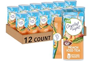 Crystal Light Peach Iced Tea Artificially Flavored Powdered Drink Mix, 72 ct Pack, 12 Canisters of 6 Pitcher Packets