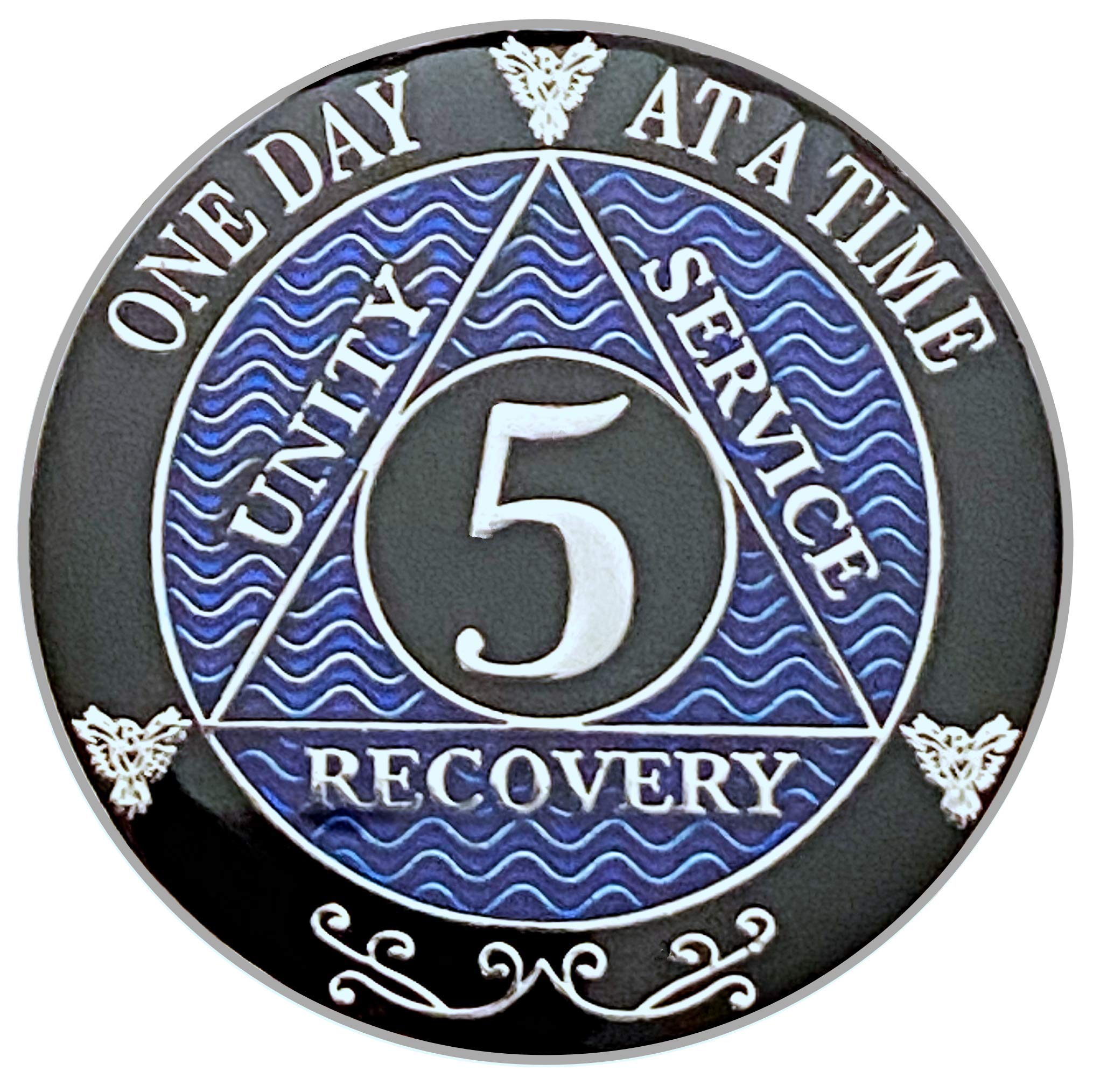 5 Year AA Coin Silver Color Plated-Medallion, Recovery Chip, 12 Step Token, Alcoholics Anonymous Coin