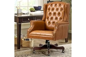 ECOTOUGE Tufted Office Chair, Faux Leather Executive Desk Chair w/High Back & Nail Head Trim, Ergonomic Wingback PC Chair for Home, Office and Living Room, Brown