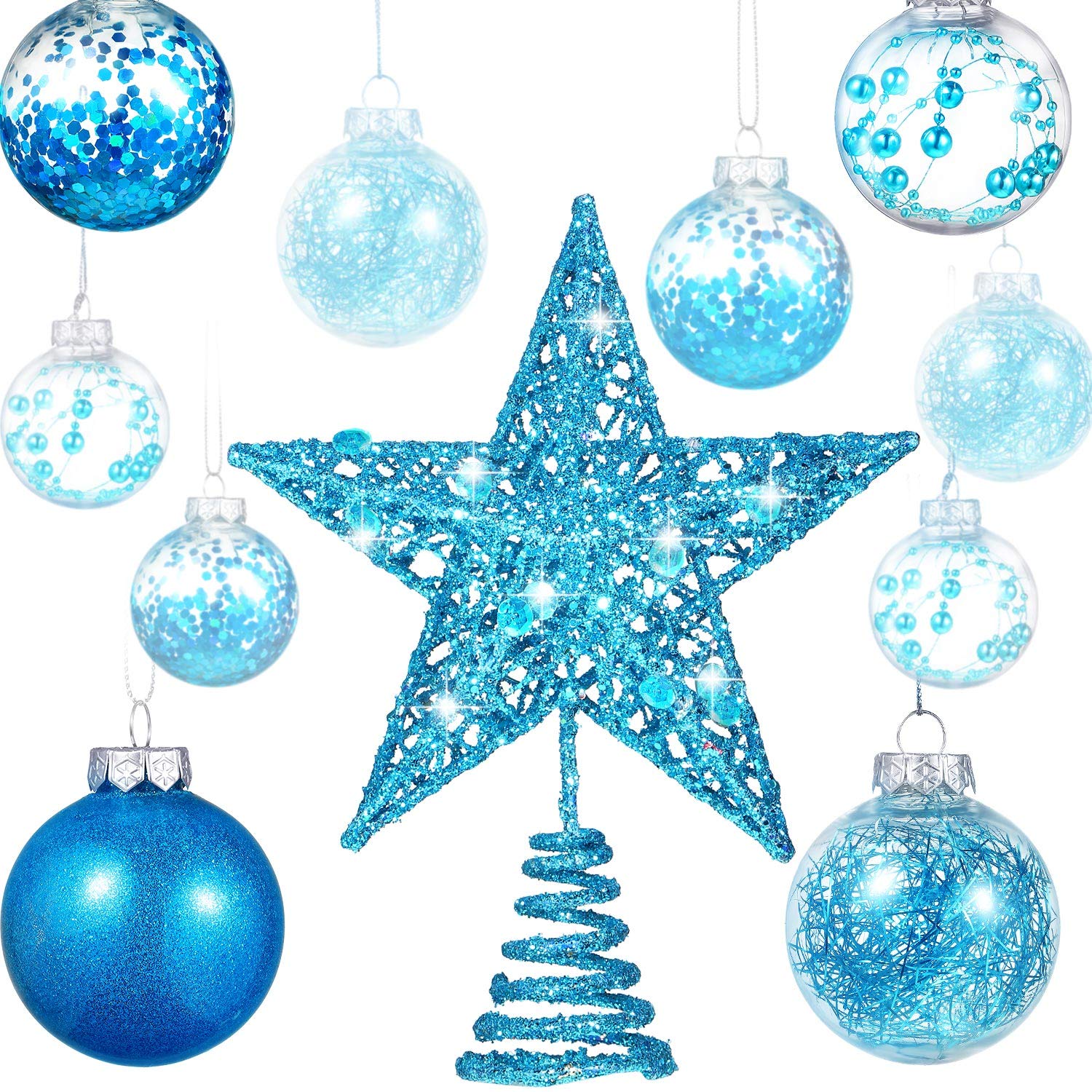 Gejoy 24 Shatterproof Plastic Christmas Ball Ornaments - 2.36 Inch Tree Balls with Star for Christmas, New Years, Wedding, Home Holiday Party Decoration (Blue)