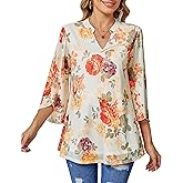 BAISHENGGT Women's Dressy Tops 3/4 Bell Sleeve Elegant V Neck Double Layers Mesh Blouses Tunic Tops