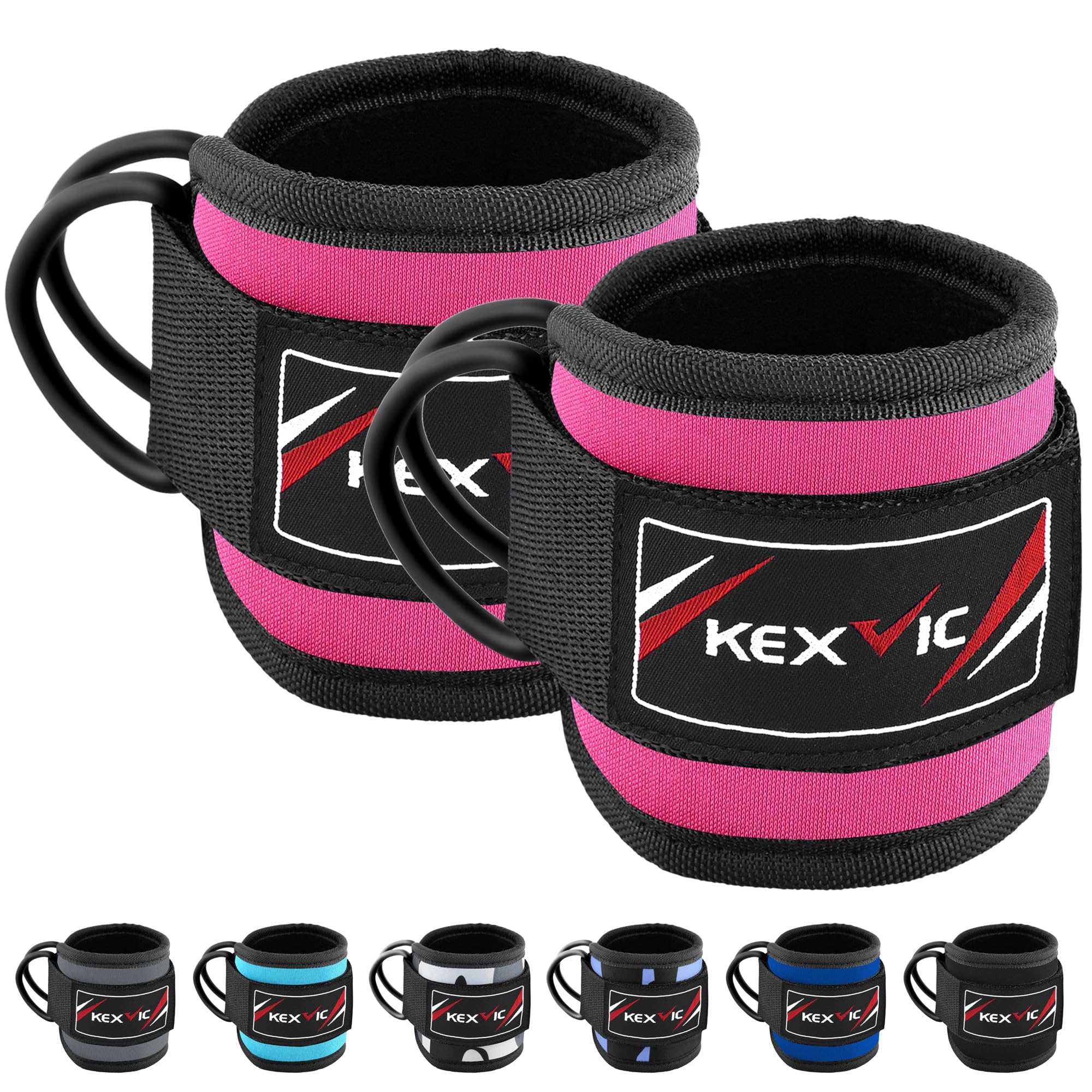 Kexvic Ankle Straps for Cable Machines Pair- Professional Gym Cuffs for Legs Kickback, Abs, Glute Workouts, Leg Extensions, Curls, Booty Hip-Double D-Ring Cable Attachment Strap Men Women