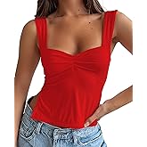 ForeFair Women Sleeveless Backless Crop Tank Top Summer Going Out Outfits Cute Pleated Sweetheart Neck Strappy Y2K Slits Tops