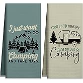 GwhyGifts Camping Kitchen Towels Sets of 2,Go Camping Kitchen Decor,Housewarming Farmhouse Gifts,RV Kitchen Essentials,Camper Accessories for Inside,Funny Kitchen Gifts,Camper Dish Tea Towels