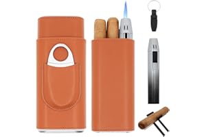 OGABEL Cigar Case,Cedar Wood Lining Travel Humidors for Cigars,Leather Cigar Travel Case with Stainless Cigar Cutter,Cigar Holder,Cigar Hole Punch,Cigar lighter,Perfect Cigar Gift for Men Dad Grandpa