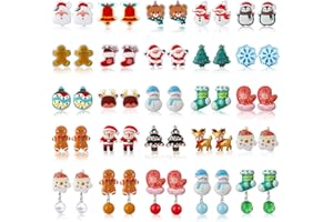DEVIENG Christmas Clip on Earrings Gift for Kids Teen Girls Hypoallergenic Little Girl Cute Christmas Tree Santa Snowman Stockings Elk Small Clip in Earrings Jewelry Gifts