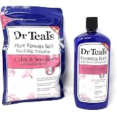 Bundle of Dr Teals Calm &amp; Serenity with Rose Essential Oil (Made with Milk Protein): Pure Epsom Salt Soaking Solution 3 LBS &amp; Foaming Bath 34 FL OZ