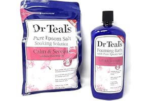 DR.TEAL'S Bundle of Dr Teals Calm & Serenity with Rose Essential Oil (Made with Milk Protein): Pure Epsom Salt Soaking Solution 3 LBS & Foaming Bath 34 FL OZ
