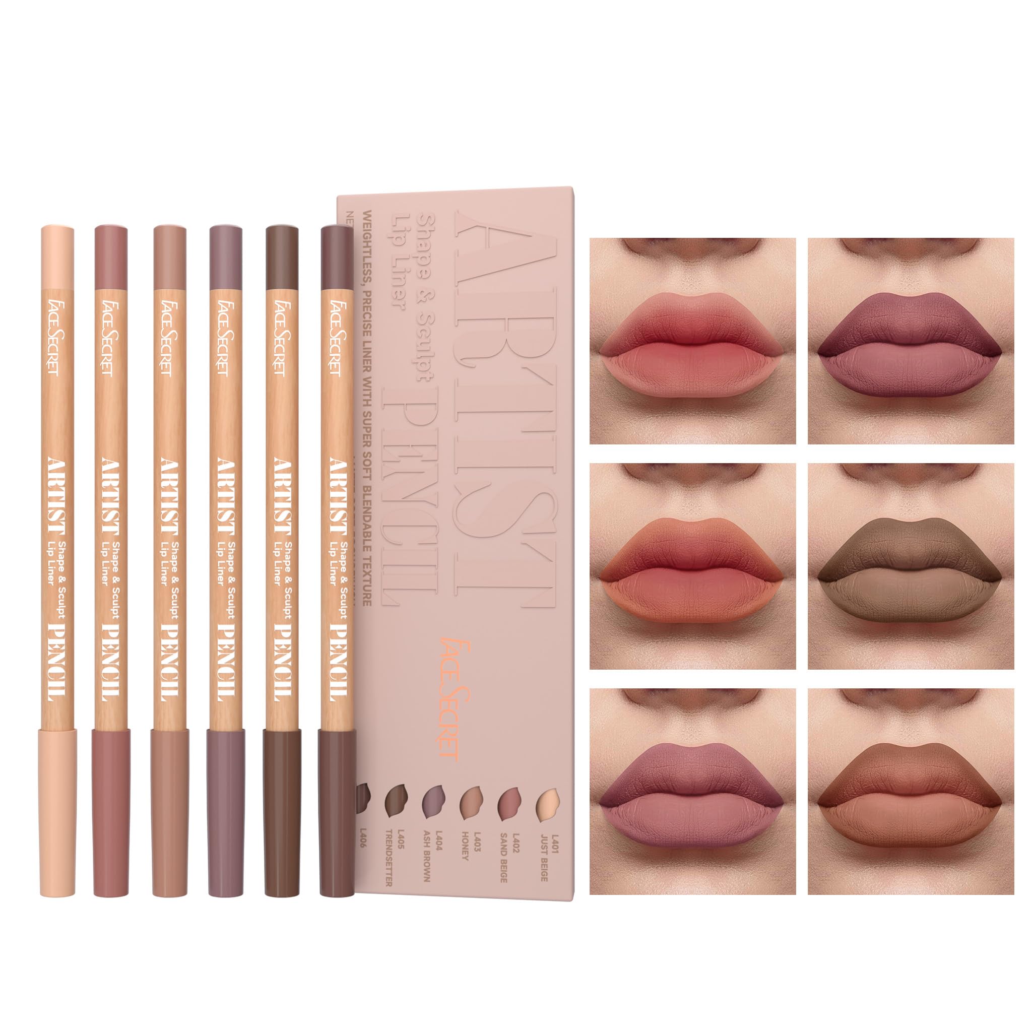 6 PCS Lip Liner Pencil Set - Matte Nude Lip Contour Lipliner, Waterproof Long Lasting Lipstick Lip Liner Set, Smudge-Proof Lip Liner Pen (# 01 Nude Brown)