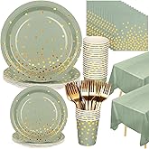 Etsutomy Sage Green Party Supplies, 127PCS Green Paper Plates Napkins Cups Forks Disposable Dinnerware Set Serves 25 Guests Sage-Green Party Decorations for Wedding Baby Shower