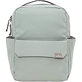 Mini Roo Diaper Bag Backpack, Sage Green Baby Bag - 6 Pocket Daily Carry | Compact diaper bag backpack for baby essentials, laptop space, bottle pockets, magnetic closure, and wipeable sage fabric bag