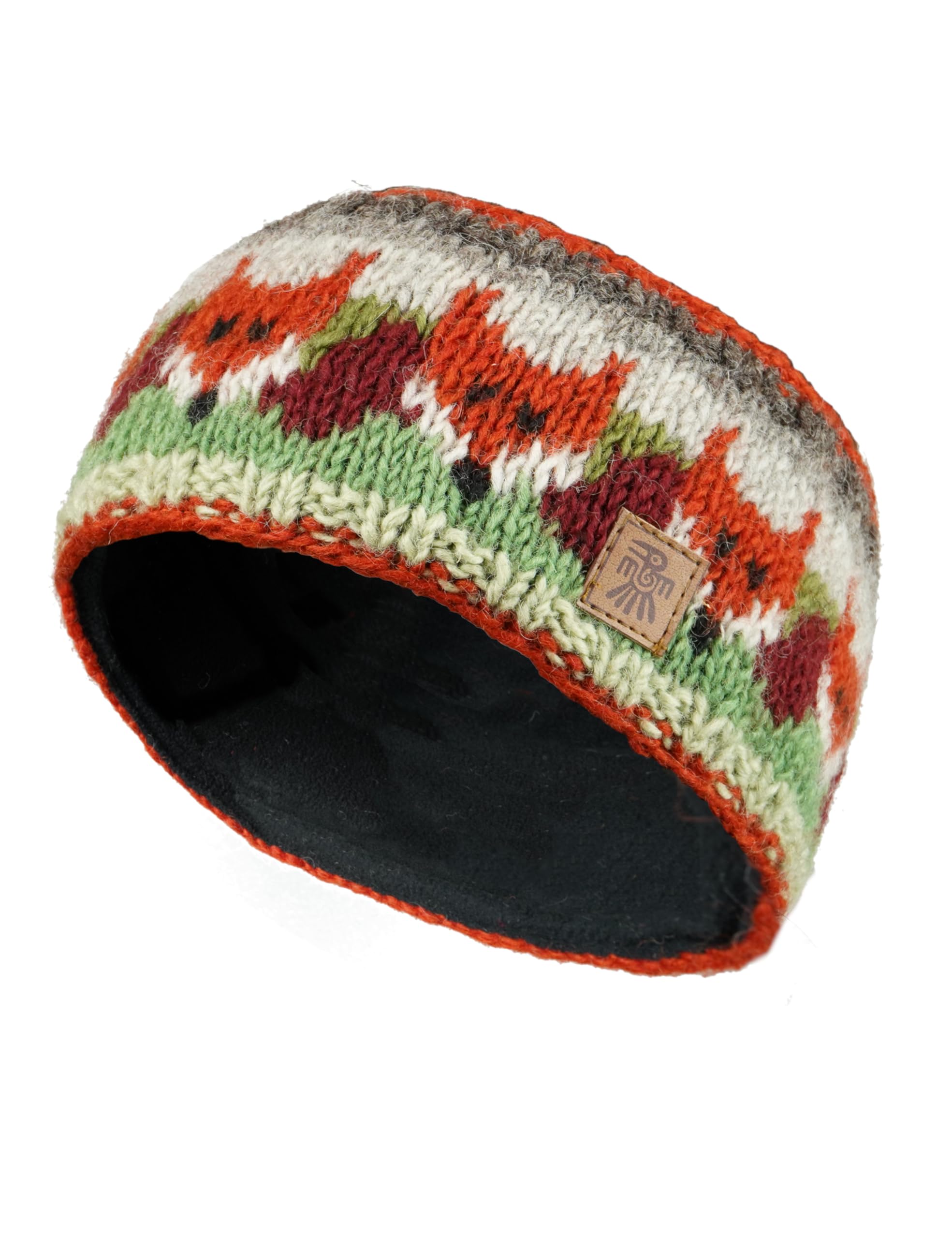 Pachamama Women Wool Ear Warmer Headband Fleece Lined Handknitted Fox Multicoloured One-Size Handmade Fair Trade โ image 1