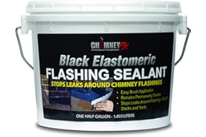 ChimneyRx 300054 Brushable Chimney Flashing Repair Sealant – Black Elastomeric Waterproof Coating Leak Protection for Chimneys, Vents & Skylights - Bonds to Shingles, Bricks, & More - 1/2 Gallon