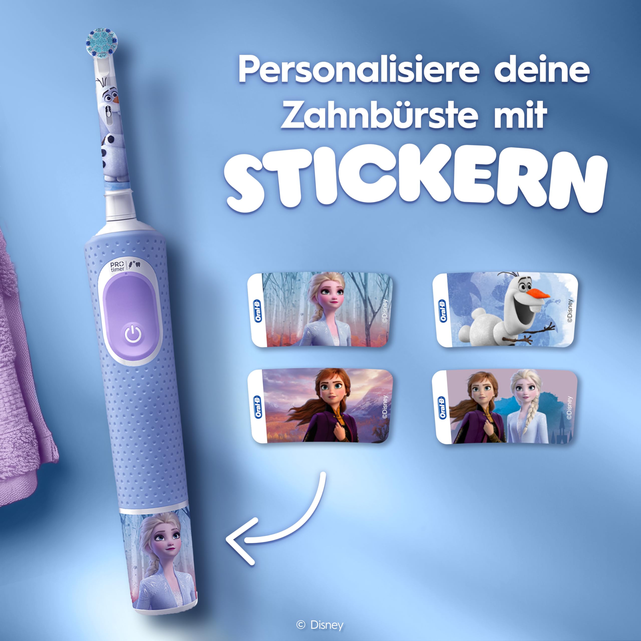 Oral-B Pro Kids Frozen Elektrische Zahnbürste für Kinder — Electric Toothbrush ab 3 Jahren inkl. 1 Aufsteckbürste, Reise-Etui und 2 Putzmodi für Zahnpflege, Blau/Lila 6