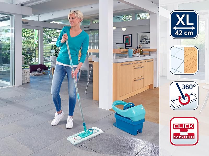 Leifheit Profi XL micro duo mop com vara de aço, mopa flexível com junta giratória, mop mop para grandes superfícies
