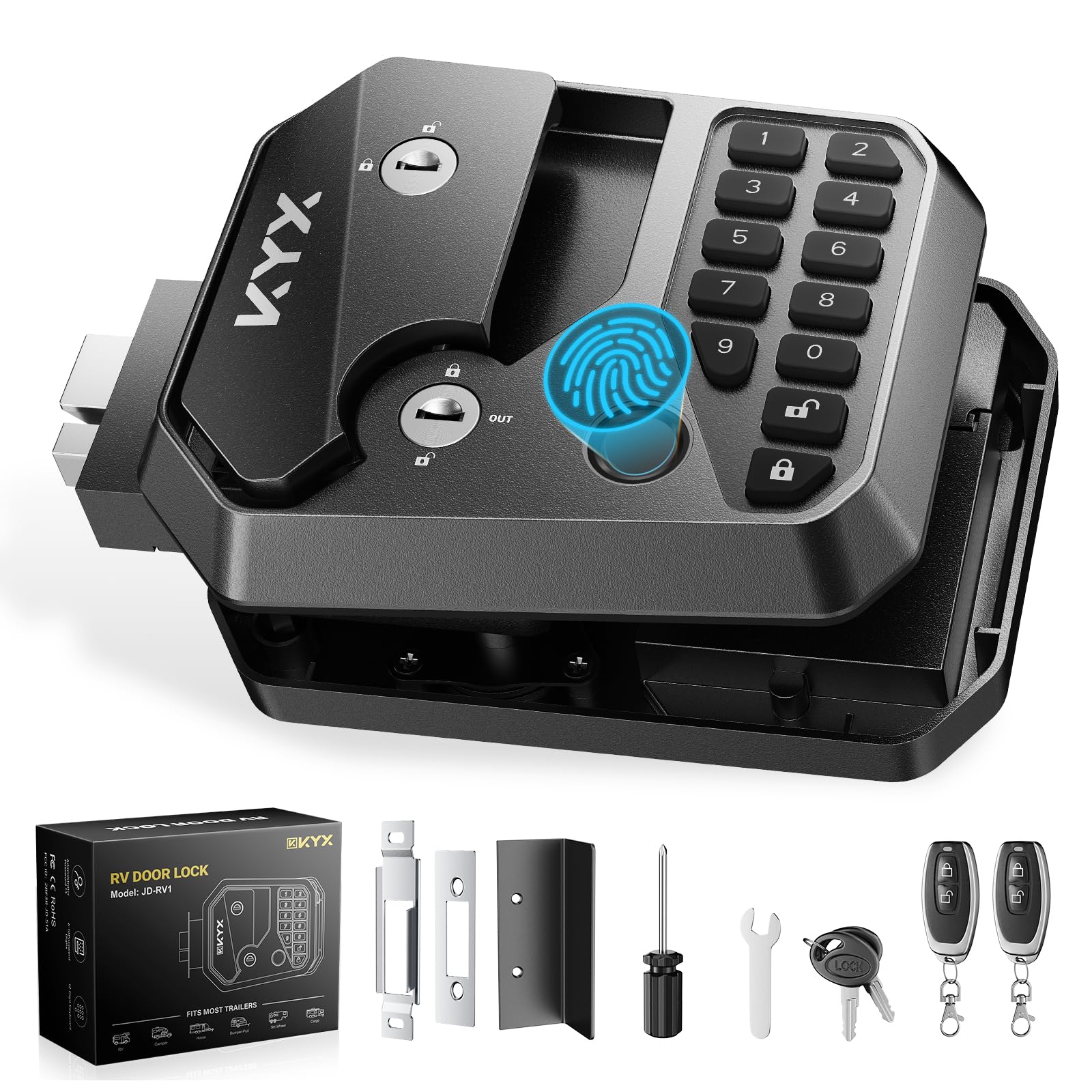 Photo 1 of ****PARTS ONLY*****KYX RV Door Lock Replacement, Rv Keyless Entry Door Lock with Password and Remote Control Thumbprint,Upgraded All Metal Camper RV Door Latch for Various Types of RVs | Replacement 2.75"x3.75" | New