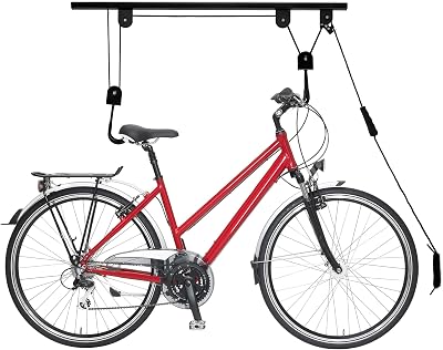 Relaxdays Bike Storage Ceiling Mount Lift 20kg Rope Garage Cellar Black