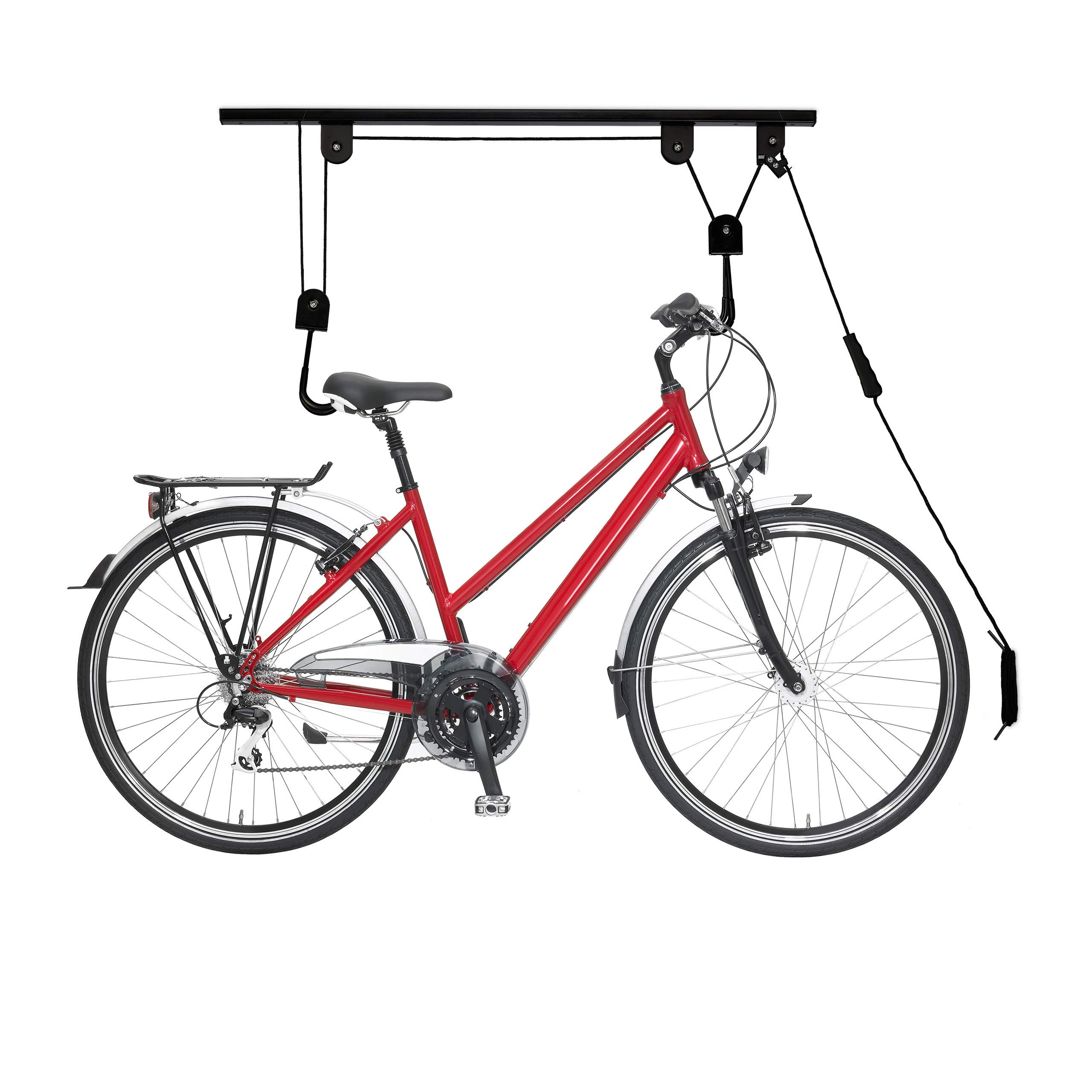 Relaxdays Bike Storage, Ceiling Mount Lift, Load up to 20 kg, with Cable, for Garage & Cellar, Bicycle, Practical, Black
