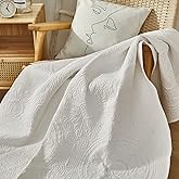 Brandream White Boho Sunflower Medallion Quilt Cotton Quilted Throw Blanket for Bed Couch Daybed 47 X 60 Inch Decorative Throw Blankets