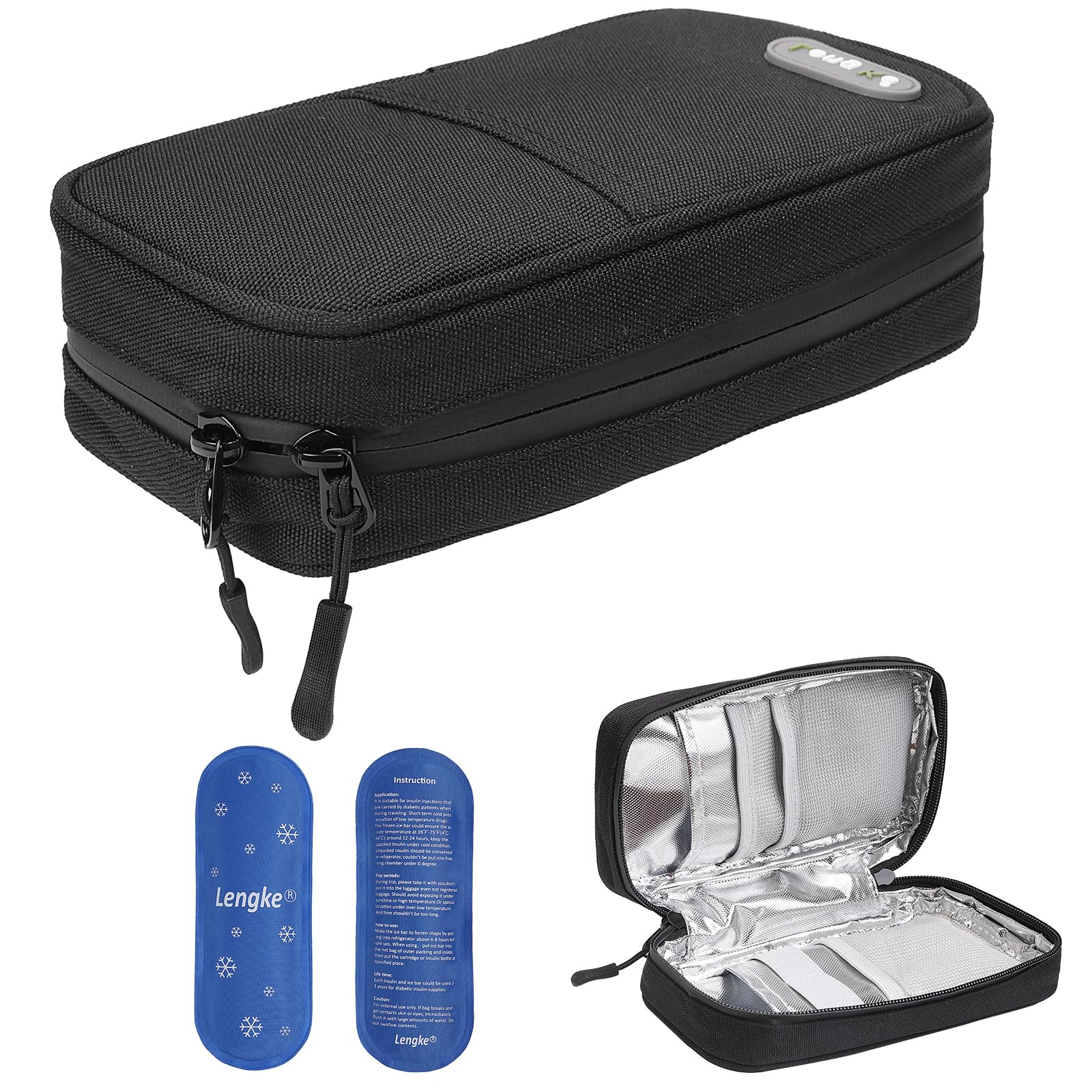 JAKAGO Waterproof Insulin Cooler Travel Case,Lightweight and Super Strong Insulation Insulin Pen Case, Medical Cooler Bag for Insulin Pens & Medication with 2 Large Ice Pack（Black）