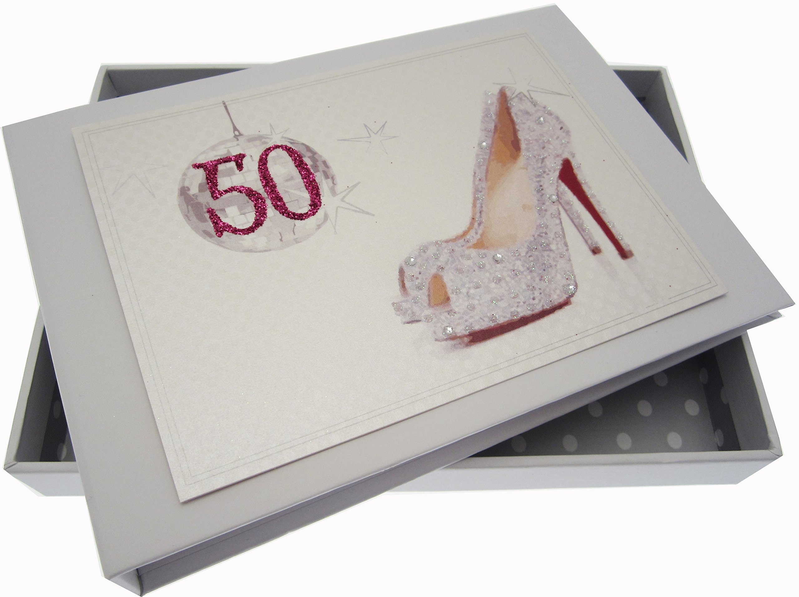 White Cotton Cards 50th Birthday Tiny Album Glitter Ball and Shoes