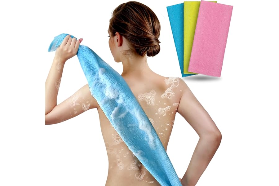 ARCH&M Exfoliating Washcloth Body Scrubber Back Scrubber for Shower Japanese Beauty Washcloth Bath Wash Cloth Korean Exfoliation Luffah Towel Net Sponge Loofah Body Scrub 3 Pack
