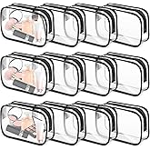 Cptoion 12 PCS Clear Makeup Bags, Clear Toiletry Bags with Zipper, Portable Transparent Toiletry Bags for Travel (Black, Medium)