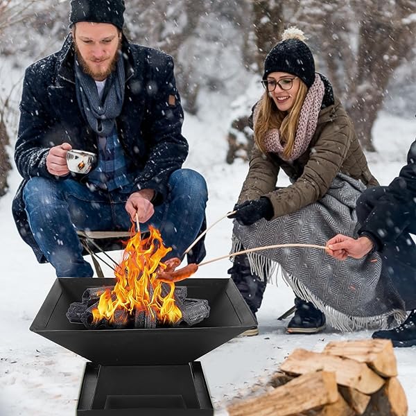 KINGBURN OUTDOOR FIRE PITS FOR OUTSIDE WOOD BURNING TABLE FIRE PIT WITH SPARK SCREEN COVER, FIRE BOWLS BACKYARD FIRE PIT WITH FIRE POKER FOR CAMPING BEACH (BLACK, 18.5 INCH)