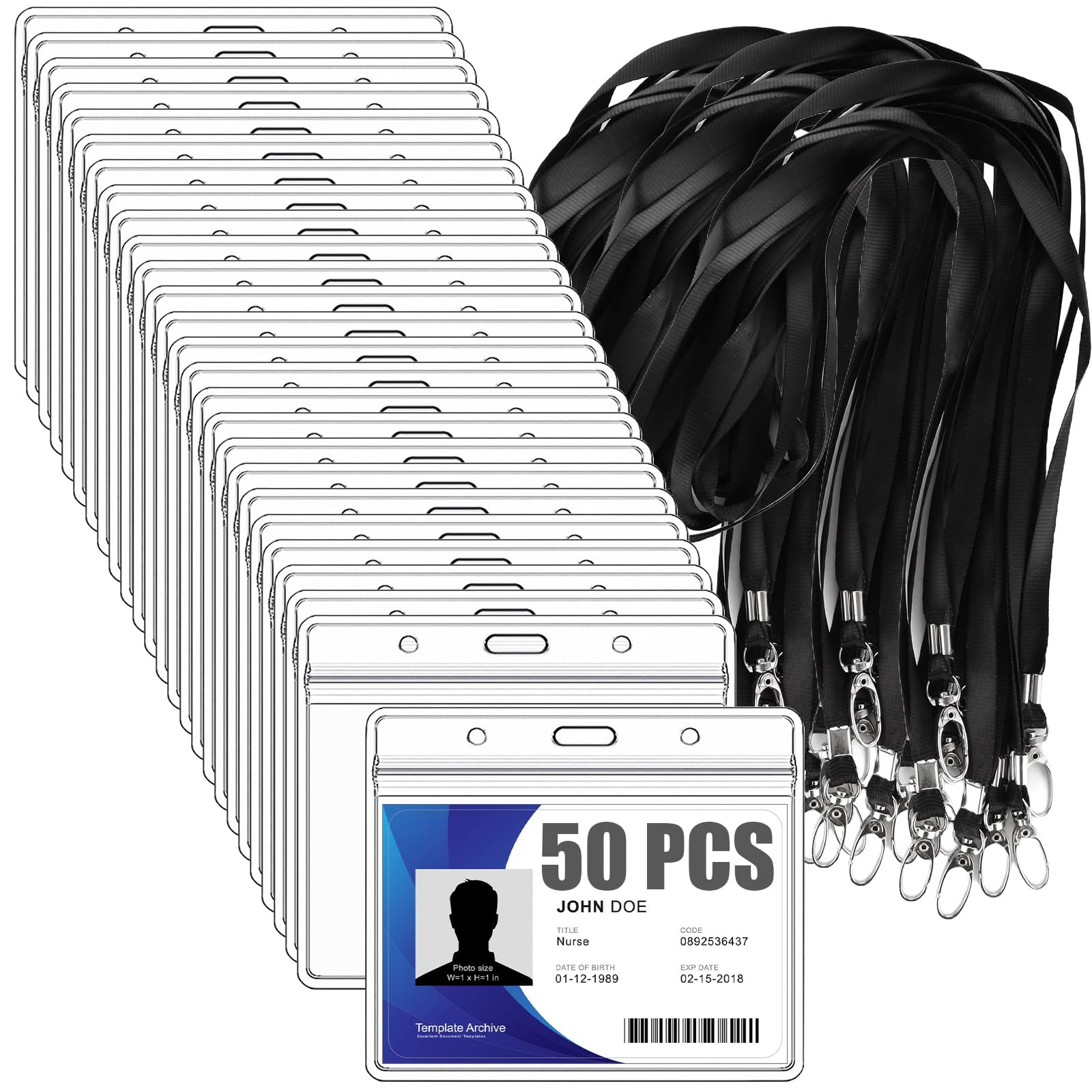 MUXHEL 50Set Black Lanyard with Card Holder, Lanyards for Neck Clear Plastic Lanyard Card Holder for lanyards with Card Holders for Work Office School