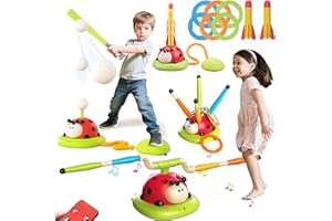 ENGFA 4 in 1 Musical Jump, Toss Ring Game, Baseball Toys and Stomping Launch Rocket Launcher for Kids Toys & Games with Remote, Indoor Outdoor Toys for Kids Ages 4-8 3-5 Baseball Party Favors Birthday Gift