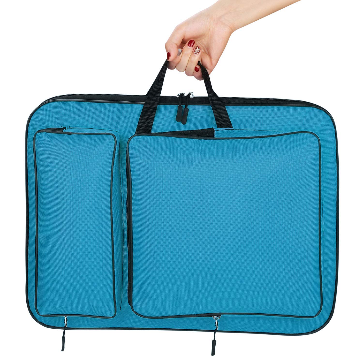 Art Portfolio Case A3 Portable Drawing Board Bag Waterproof Artwork Portfolio Carry Case Art Artist Folder Case Student Portfolio Drawing Painting Sketch Bag for Palette Paints Brushes Pencils (Blue)