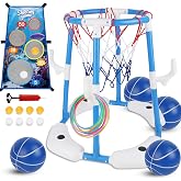 yofit 3-in-1 Pool Basketball Hoop Set, Floating Pool Toys with 14 Balls 12 Rings Toss Games Pump, Outdoor Summer Basketball Game at Swimming Poolside for Kids Ages 4-12 Adults Family Fun