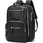 LANNSYNE Vintage Genuine Leather Backpack for men, 15.6" Laptop Backpack Travel Camping 24L Rucksack
