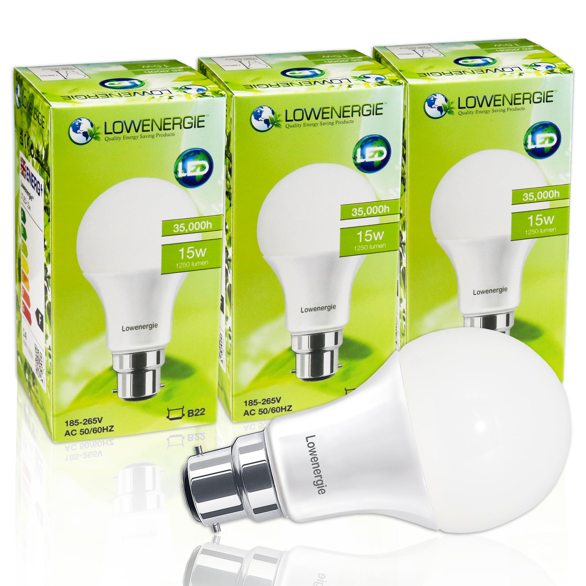 LOWENERGIE LED Light Bulb 15w B22 A65 GLS Energy Saving Lamp (Warm White 3000K (Day White 6500K, 3)