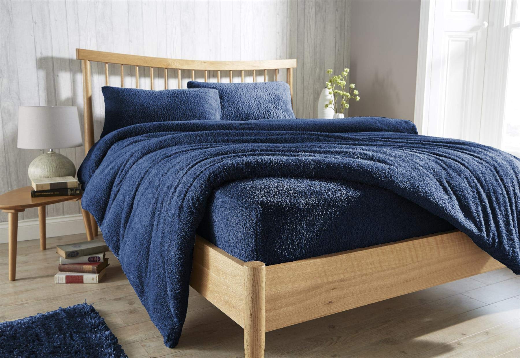 Olivia Rocco Teddy Fleece Extra Deep Fitted Sheet Cosy Warm Fluffy Fitted Bed Sheets, Navy King