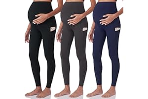 POSHDIVAH 3 Pack Women's Maternity Workout Leggings Over The Belly Pregnancy Yoga Pants with Pockets