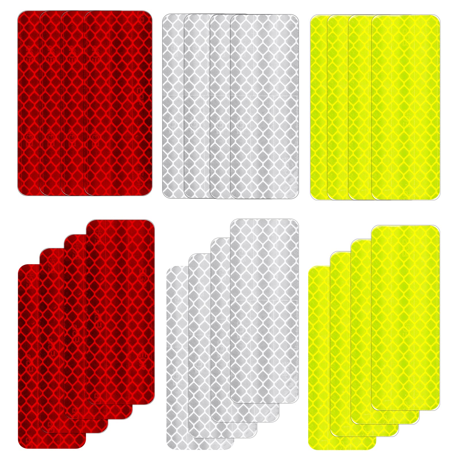 Cobee Reflective Warning Stickers for Car, 24 Pieces Waterproof Reflective Safety Tape Decal Auto Reflector Sticker Night Visibility Stickers for Vehicle Bicycles Motorcycles Red Silver Yellow