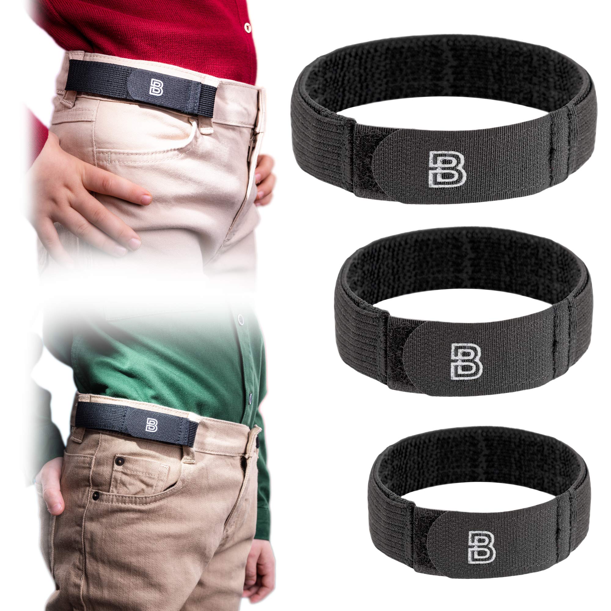 BeltBro For Kids No Buckle Elastic Belt — 3 Pack (S, M, L) — Fits 1 Inch Belt Loops, Comfortable and Easy To Use